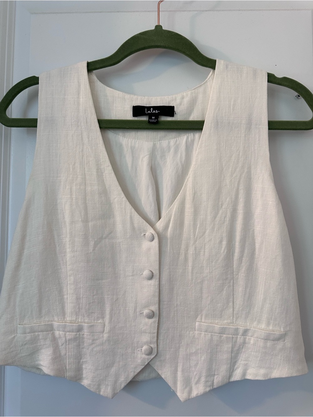 Lulu's Cream Button-Front Linen-Blend Vest